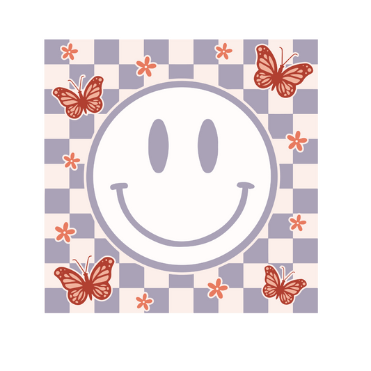 CHECKERED SMILEY W/ BUTTERFILES